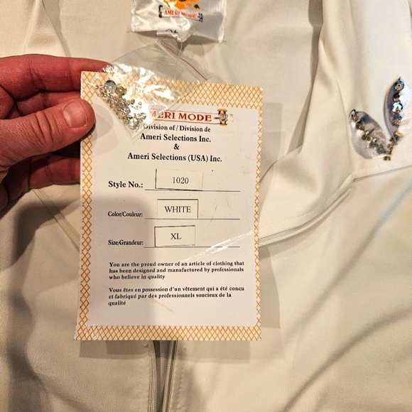 Ameri Mode Lightweight Embellished Floral Full Zip Blouse Jacket - White- SZ XL - Picture 5 of 8